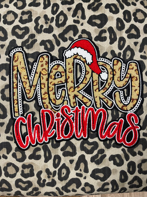 Chenille "T-Shirt" Patches- "Merry Christmas; Santa Hat" Cheetah