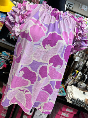 "Pink & Purple Floral Printed" Blouse Top