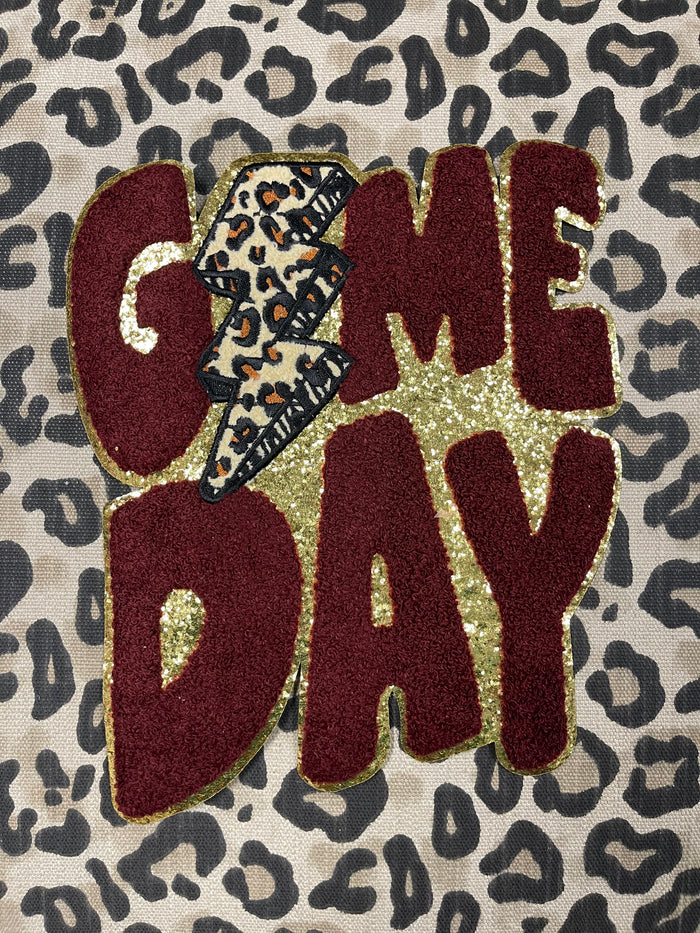 Chenille "T-Shirt" Patches- "Game Day" Maroon Cheetah