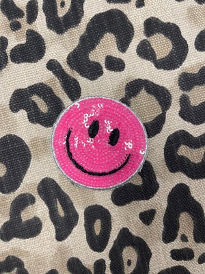Sequin Patches- "Smiley Face" Hot Pink