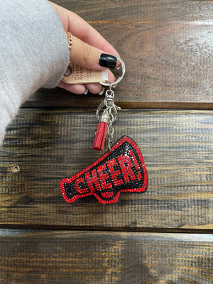 Puffy Style Keychain- Red & Black "Cheer" Megaphone
