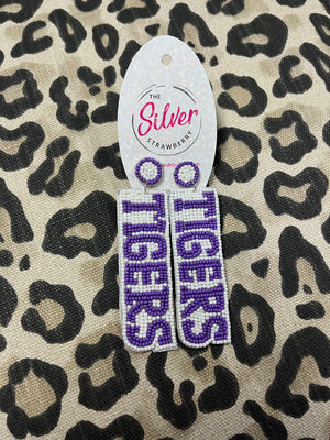 Sugar Crush Earrings- "Tigers" Purple & White