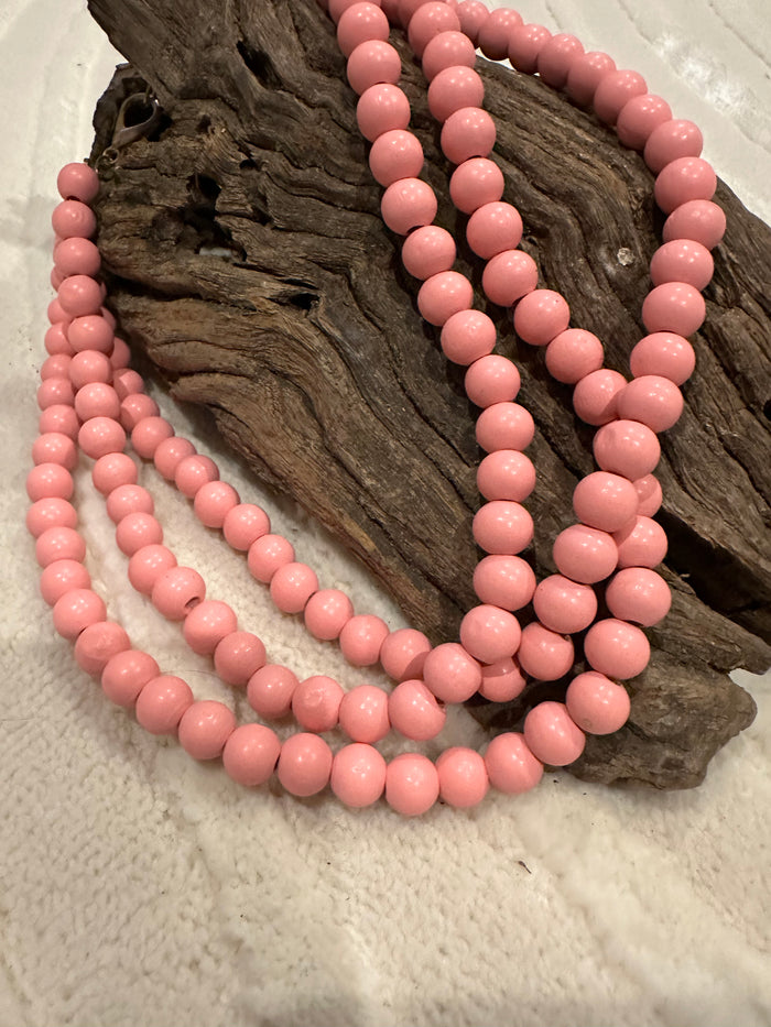 Pink Panache Necklaces- Triple Beaded "Pink Wood"