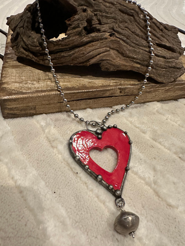 Piper Necklaces- "Red Beaded Hearts & Charm" Chain Necklaces