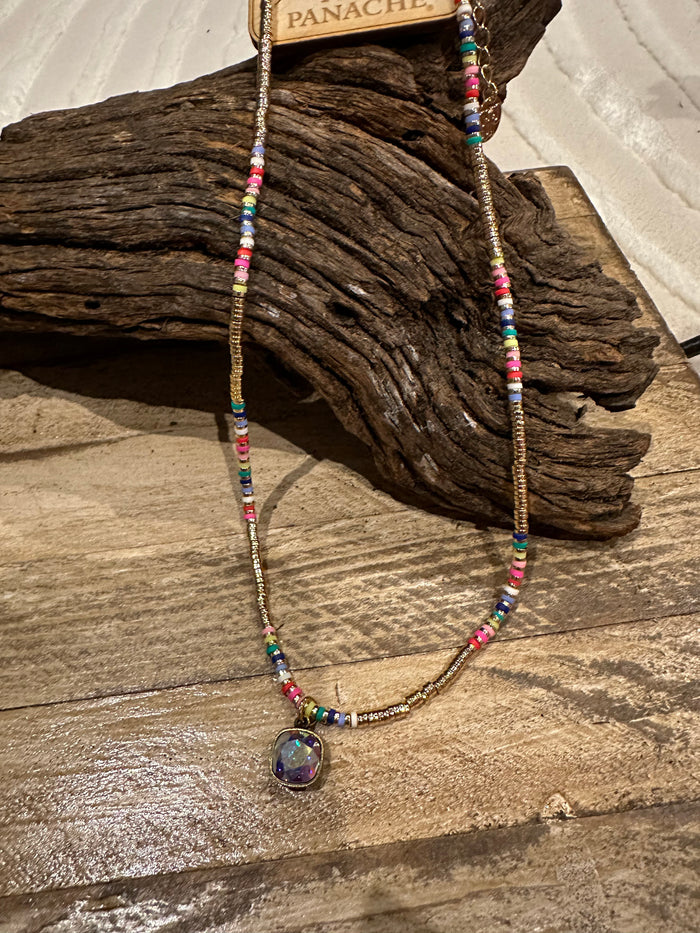 Pink Panache Necklaces- "Mini Beaded" Rainbow & Gold