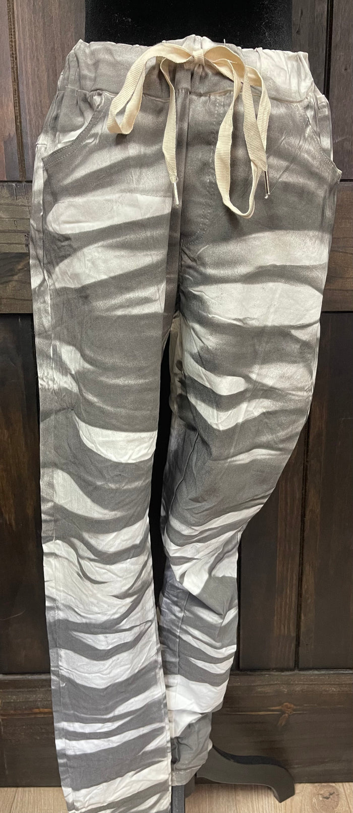 Casual Comfy Pants- White & Grey "Tradition Tie Dye"
