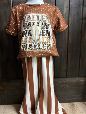 "Wallen Wallen; Cow Skull" Striped Top & Pant Set