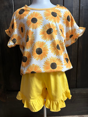 "Sunflower & Ruffle Yellow Shorts" Top & Short Set
