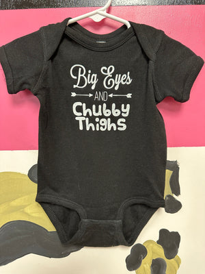 "Big Eyes & Chubby Thighs" Black Button Onesie