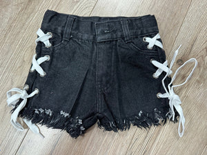 Kids Shorts- "Side White Threaded" Black Denim