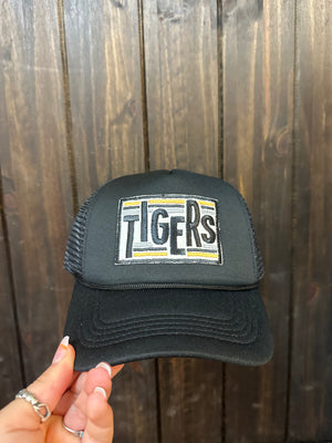 "Square Lined Tigers" Black Puffy Hat