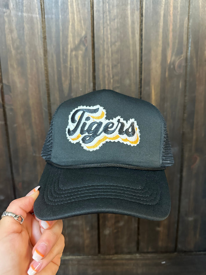 "Groovy Triple Tigers" Black Puffy Hat