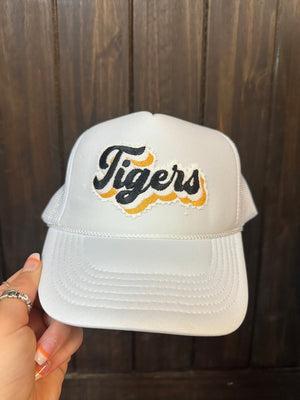 "Groovy Triple Tigers" White Puffy Hat