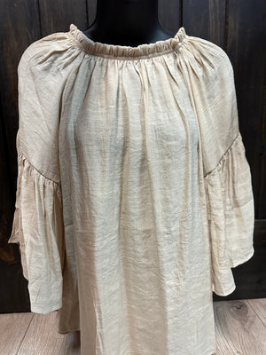 "Tan Off The Shoulder" Ruffle Sleeve Top