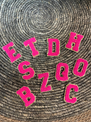 Chenille Patches- Hot Pink & Gold Glitter Letters
