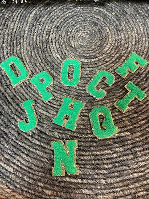 Chenille Patches- Lime Green & Gold Glitter Letters