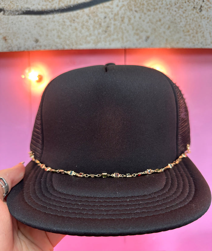 "Ryanne" Hat Bands- Multicolor Gold Squares