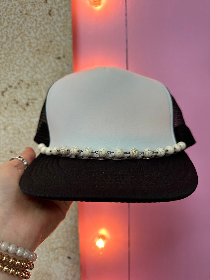 "Ainsley" Hat Bands- "Chain & Rock Beads" Bronze & Cream