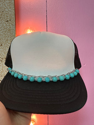 "Ainsley" Hat Bands- "Chain & Rock Beads" Turquoise & Silver