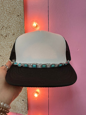 "Ainsley" Hat Bands- "Chain & Rectangle Stones" Turquoise & Silver