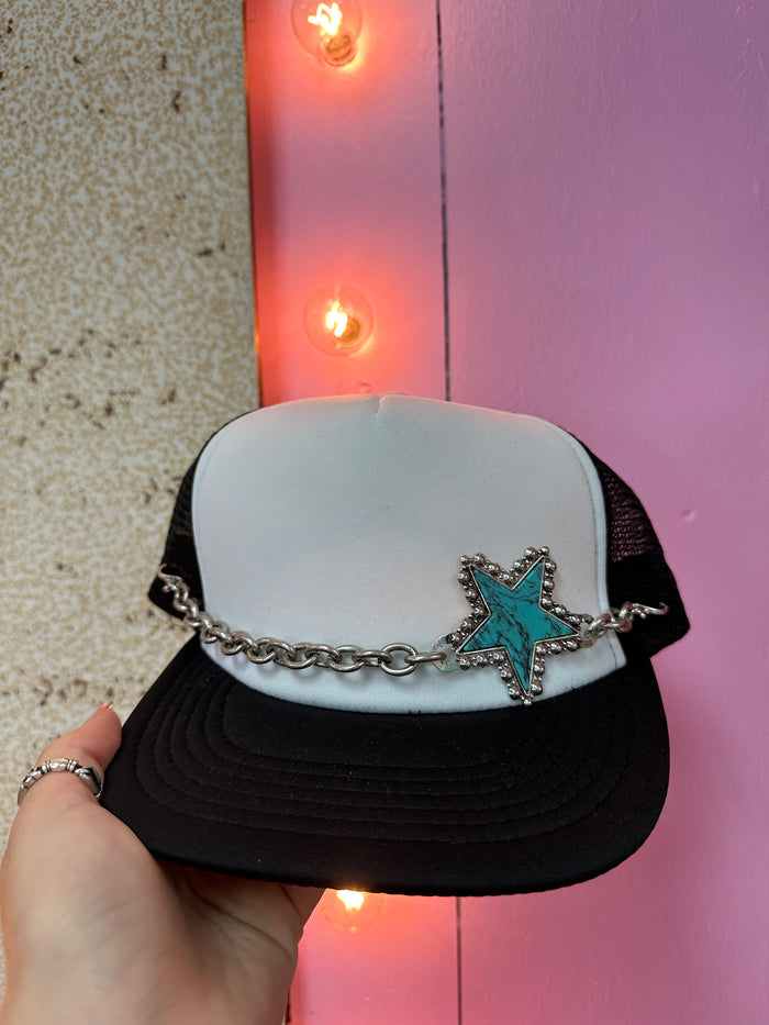 "Scarlett" Hat Bands- "Turquoise Star" Silver Chain