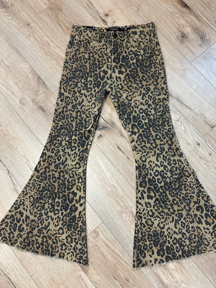 "Brown Leopard" Denim Bell Bottom Jeans (Tummy Control)