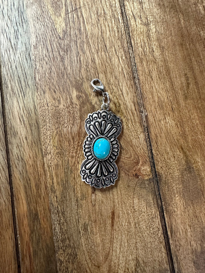 "Jessica" Hat Charms- "Turquoise & Silver Aztec Concho"