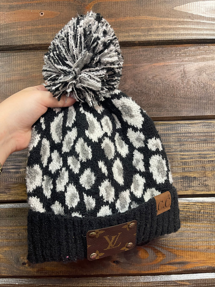 Revamped Beanie- Black & Grey "Cheetah"