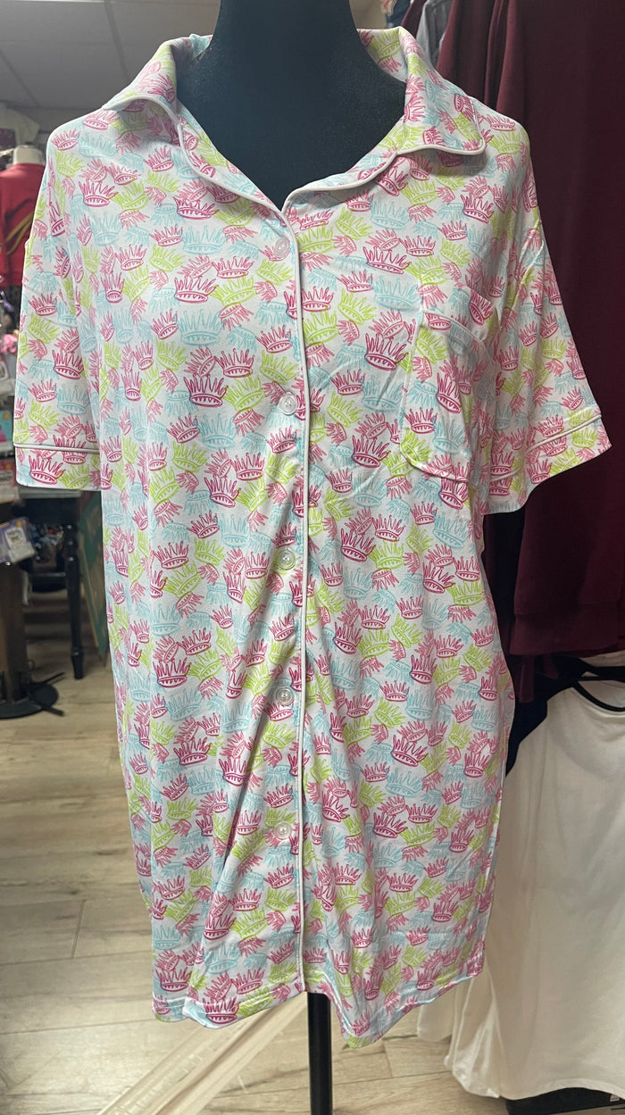 Pajamas- "La Couronne" Sleep Button Up Shirt