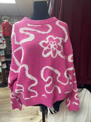 "Hot Pink Swirl Flower" Crop Sweatshirt Top