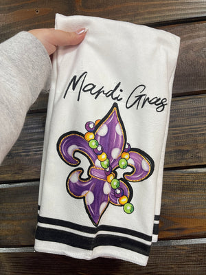 Kitchen Towels- "Mardi Gras" Fleur De Lis Beads