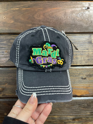 "Mardi Gras" One Size; Grey Hat