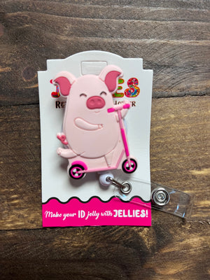 Badge Reels- "Piggie On A Scooter" Silicone