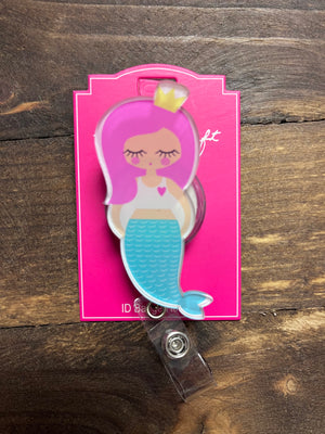 Badge Reels- "Mermaid; Pink Hair" Acrylic