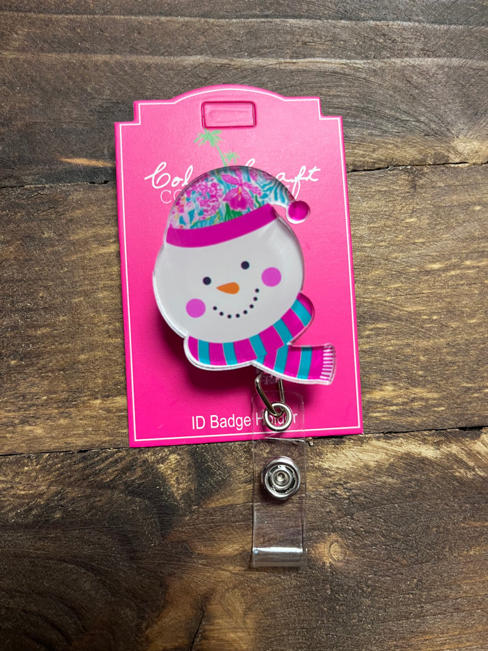 Badge Reels- "Snowman; Pink Floral" Acrylic