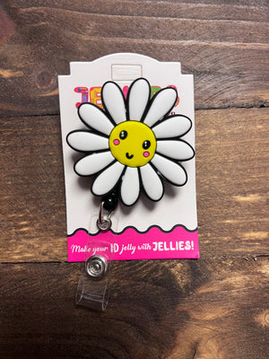 Badge Reels- Daisy Flower; White Silicone – The Silver Strawberry