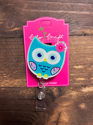 Badge Reels- "Owl; Pink Flower" Acrylic