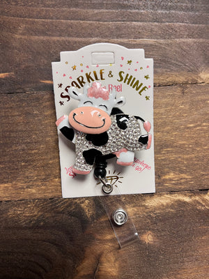 Badge Reels- Cow; Pink Rhinestone – The Silver Strawberry