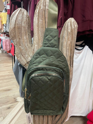 Sling Cross Body Purses- "Quilted" Army Green