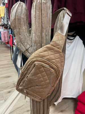 Sling Cross Body Purses- "Quilted" Taupe