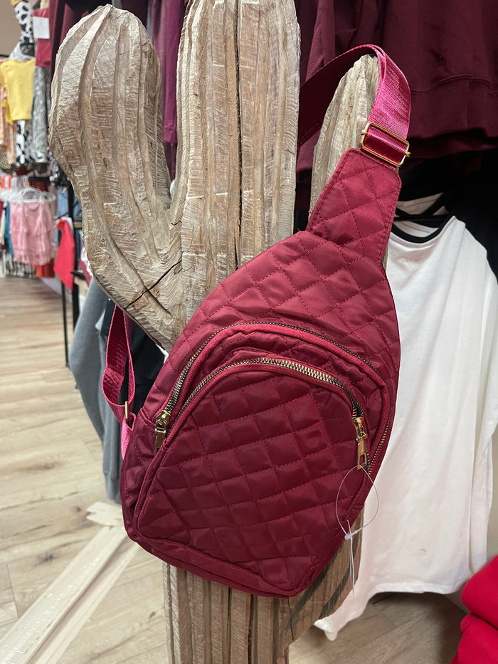 Sling Cross Body Purses- "Quilted" Maroon