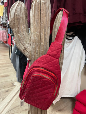 Sling Cross Body Purses- "Quilted" Red