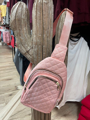 Sling Cross Body Purses- "Quilted" Light Pink