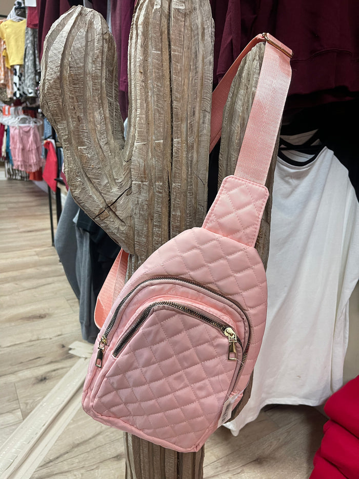 Sling Cross Body Purses- "Quilted" Light Pink