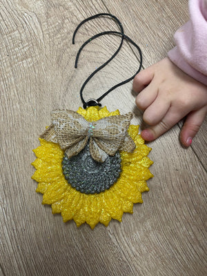 The "Shea" Car Freshies- "Suede & Lace"- Sunflower W/ Bow