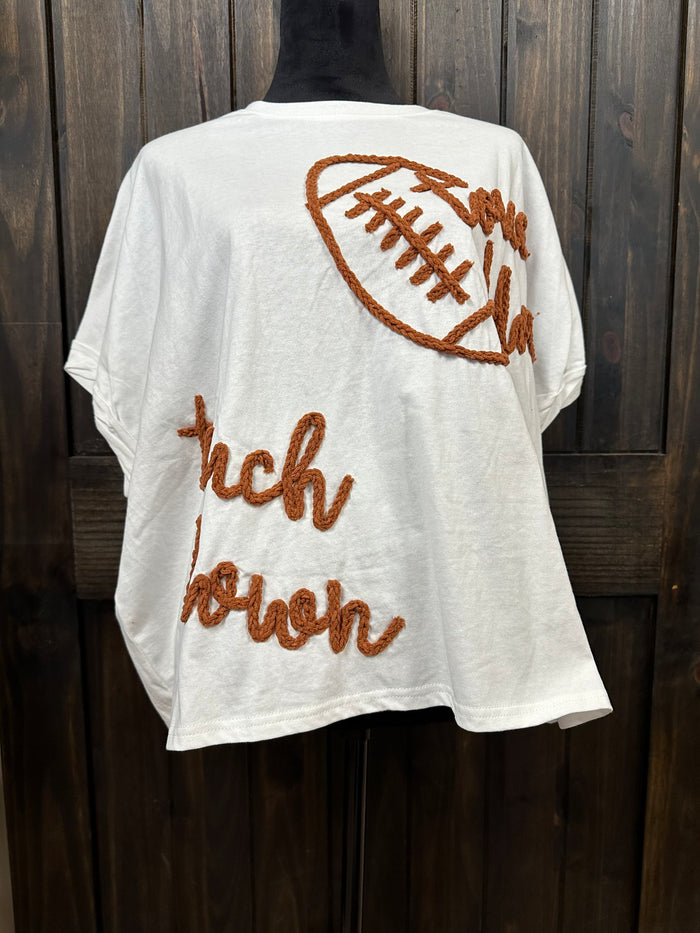 "White Touch Down Football" Embroidery Thread Oversized Top