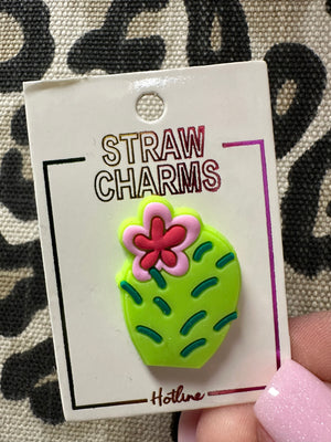 Straw Charms- "Pink Flower Cacti"