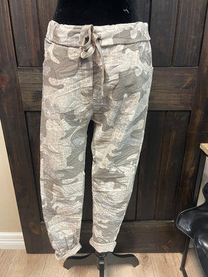 Casual Comfy Pants- Tan Camo