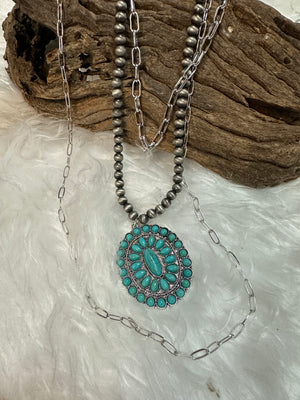 Tara Necklaces- "Chained Squash Blossom" Turquoise & Silver