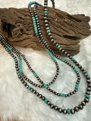 Zana Necklaces- "Turquoise Beads" Turquoise & Silver Triple